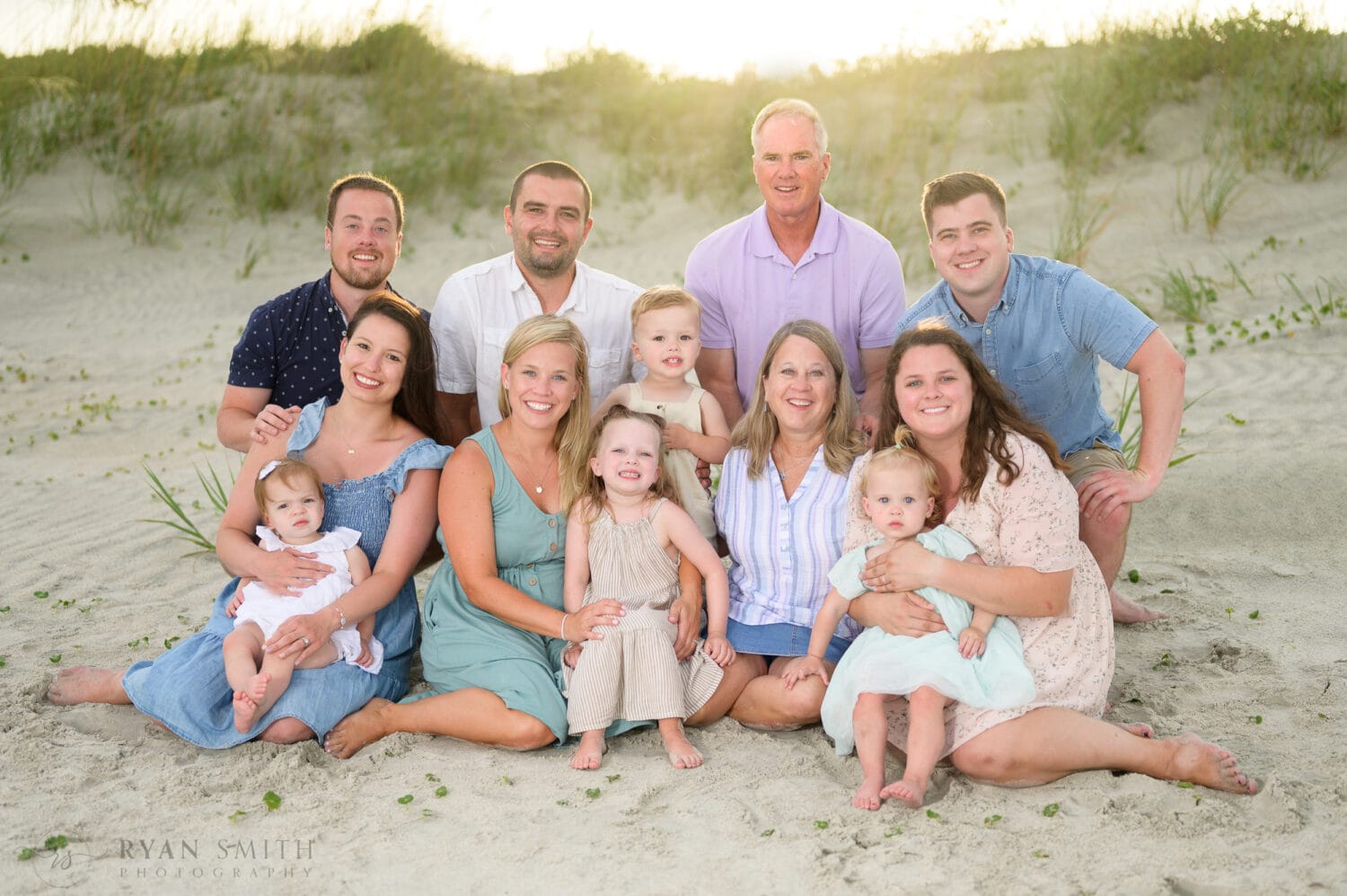 Big family with lots of kids on a windy day - Pawleys Island