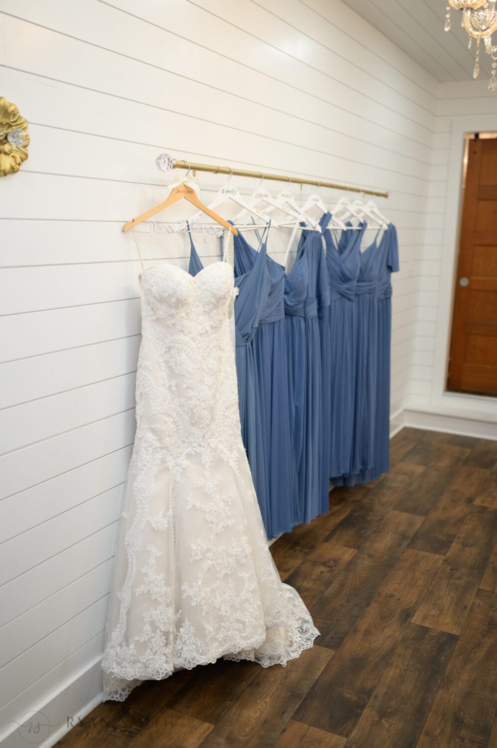Dresses hanging in the bride's room - The Peanut Warehouse - Conway