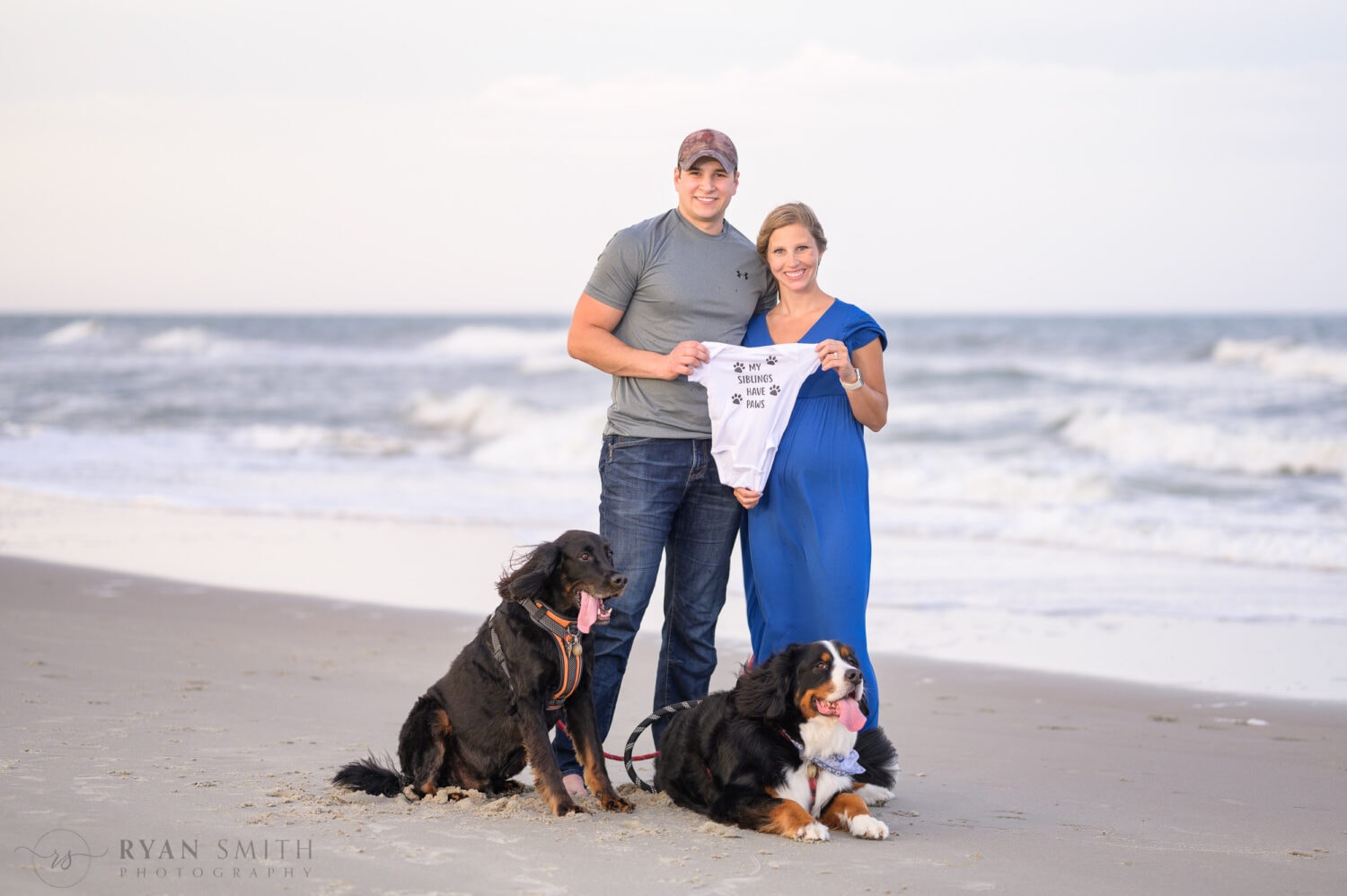 Maternity portraits with the dogs on the beach - Huntington Beach State Park