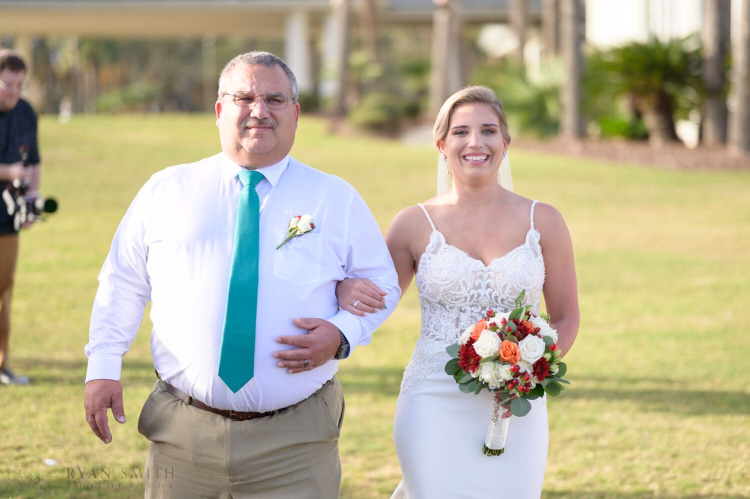 Bride and father walking to the ceremony - Dunes Golf & Beach Club