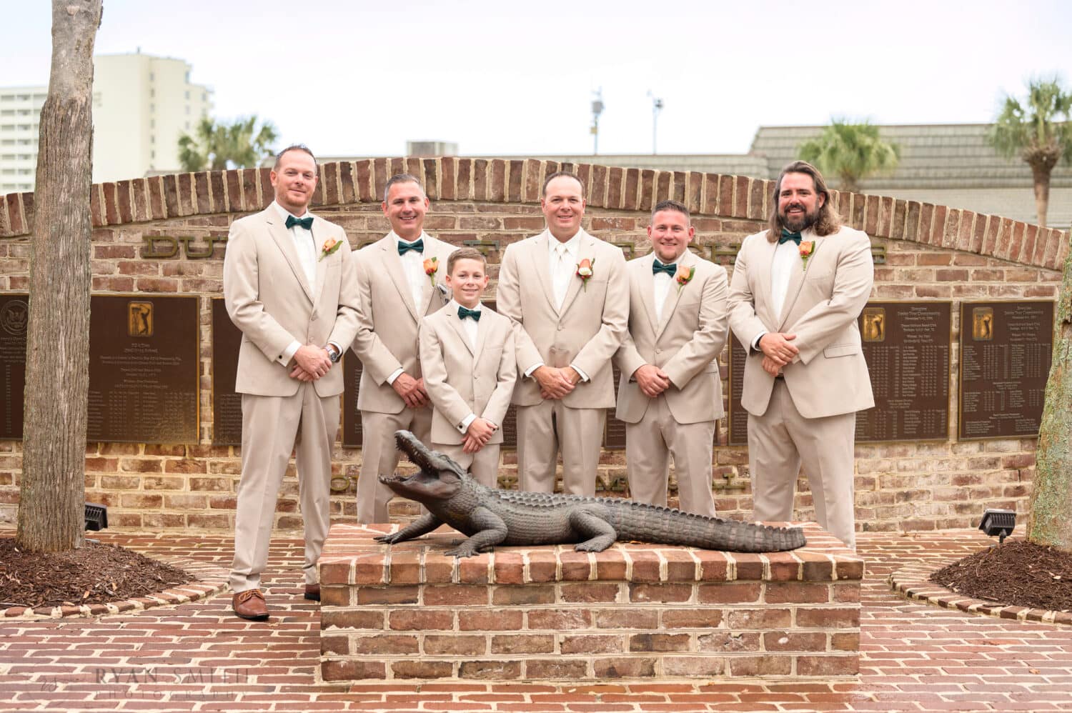 Groomsmen with the alligator statue - Dunes Golf & Beach Club