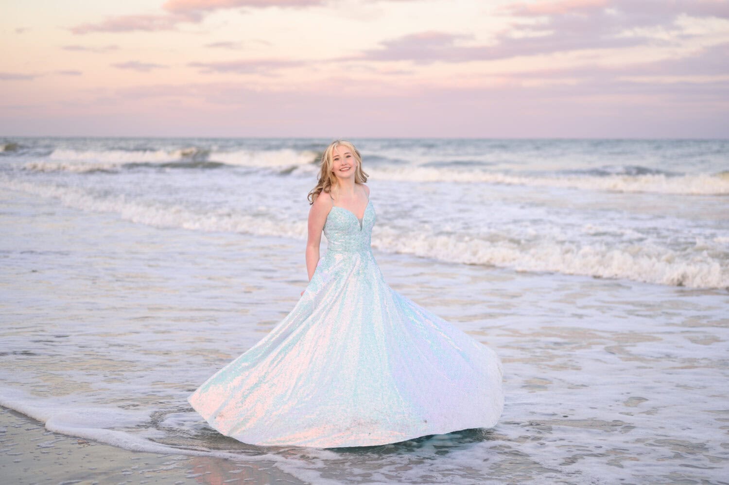 Spinning in her prom dress - Huntington Beach State Park