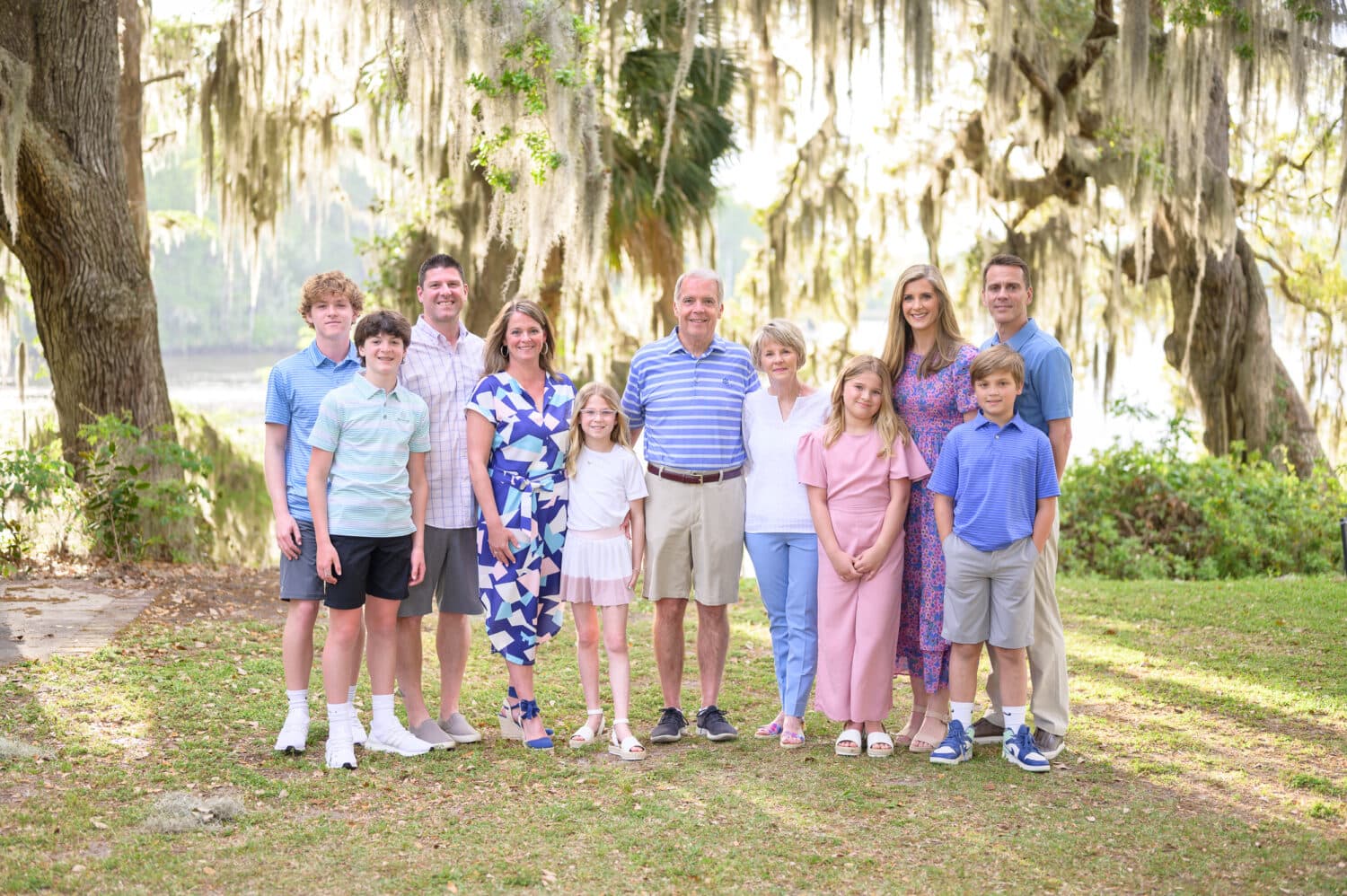 Family portrait in front of the oaks at sunset - Wachesaw Plantation