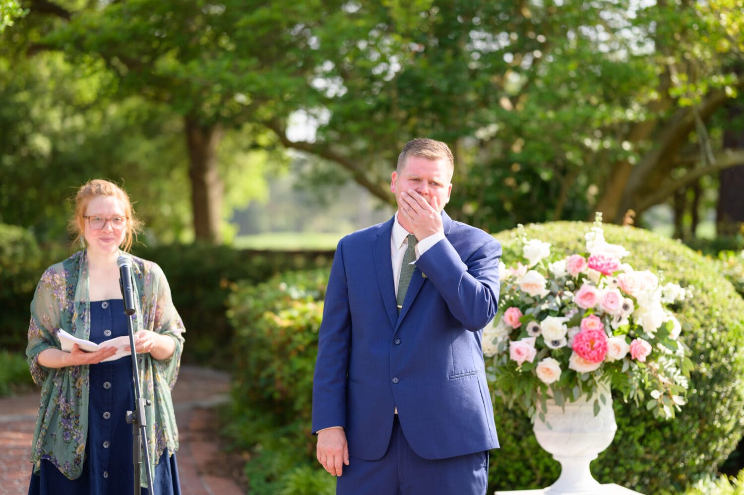 Groom getting emotional with first look with bride - Pine Lakes Country Club