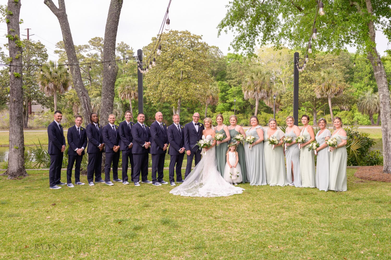 Large bridal party on the lawn - The Village House at Litchfield