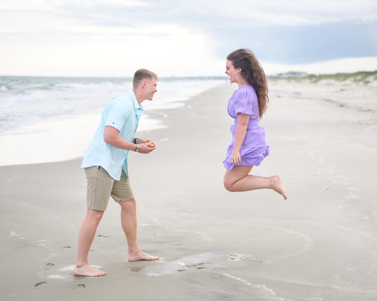 Jumping for joy during the surprise proposal - Huntington Beach State Park - Myrtle Beach
