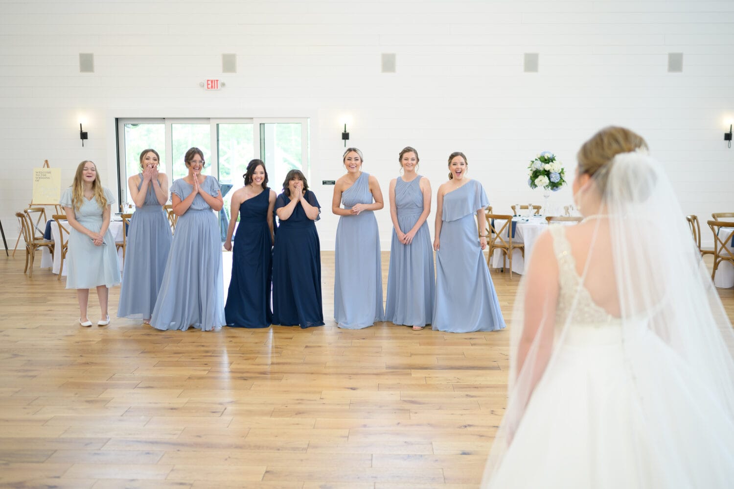 First look with the bridesmaids - The Venue at White Oaks Farm