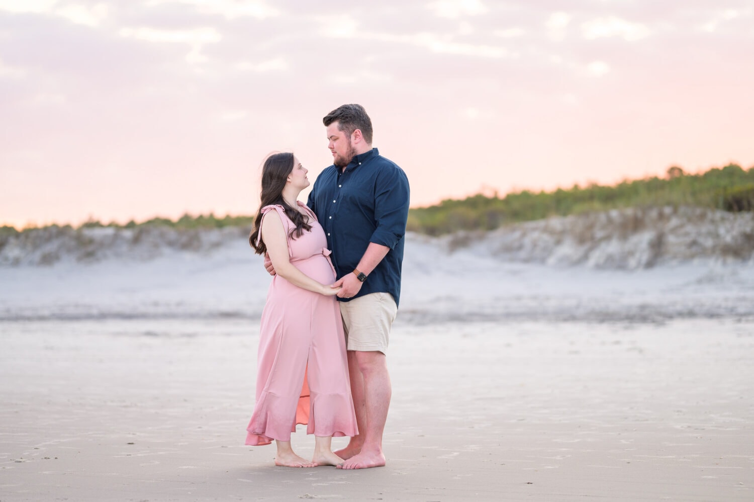 Maternity portraits on the beach with a beautiful sunset - Huntington Beach State Park