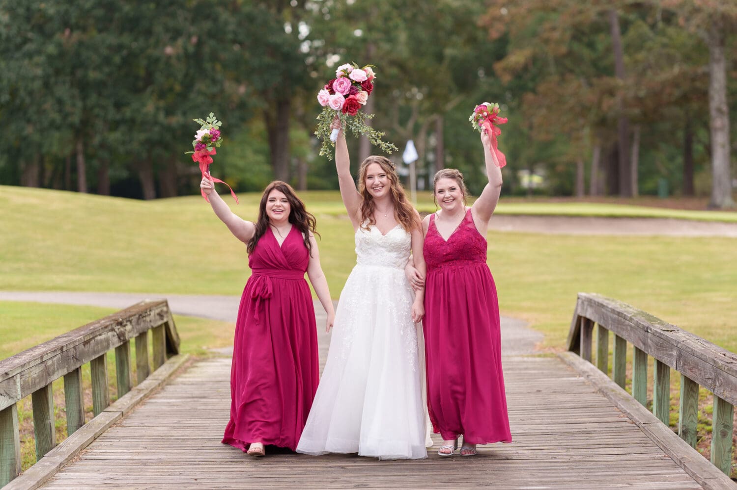 Bride and bridesmaids walking together - Litchfield Country Club