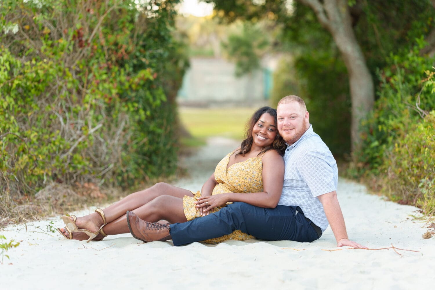 Engagement portrait on the path to the beach - Huntington Beach State Park