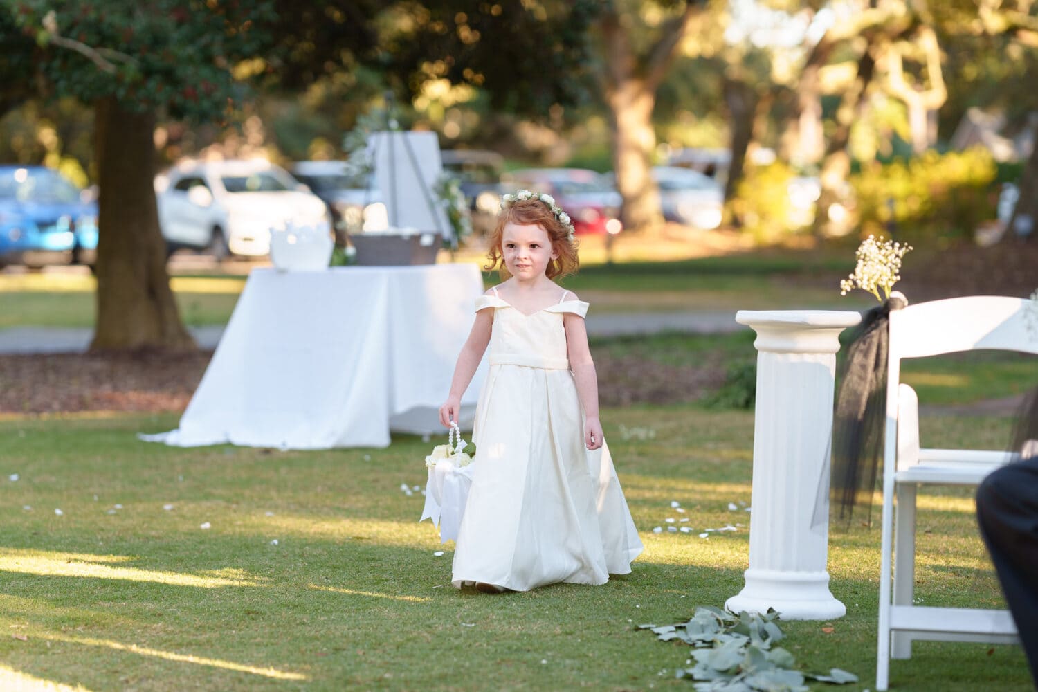 Flower girl walking to the ceremony - Litchfield Country Club