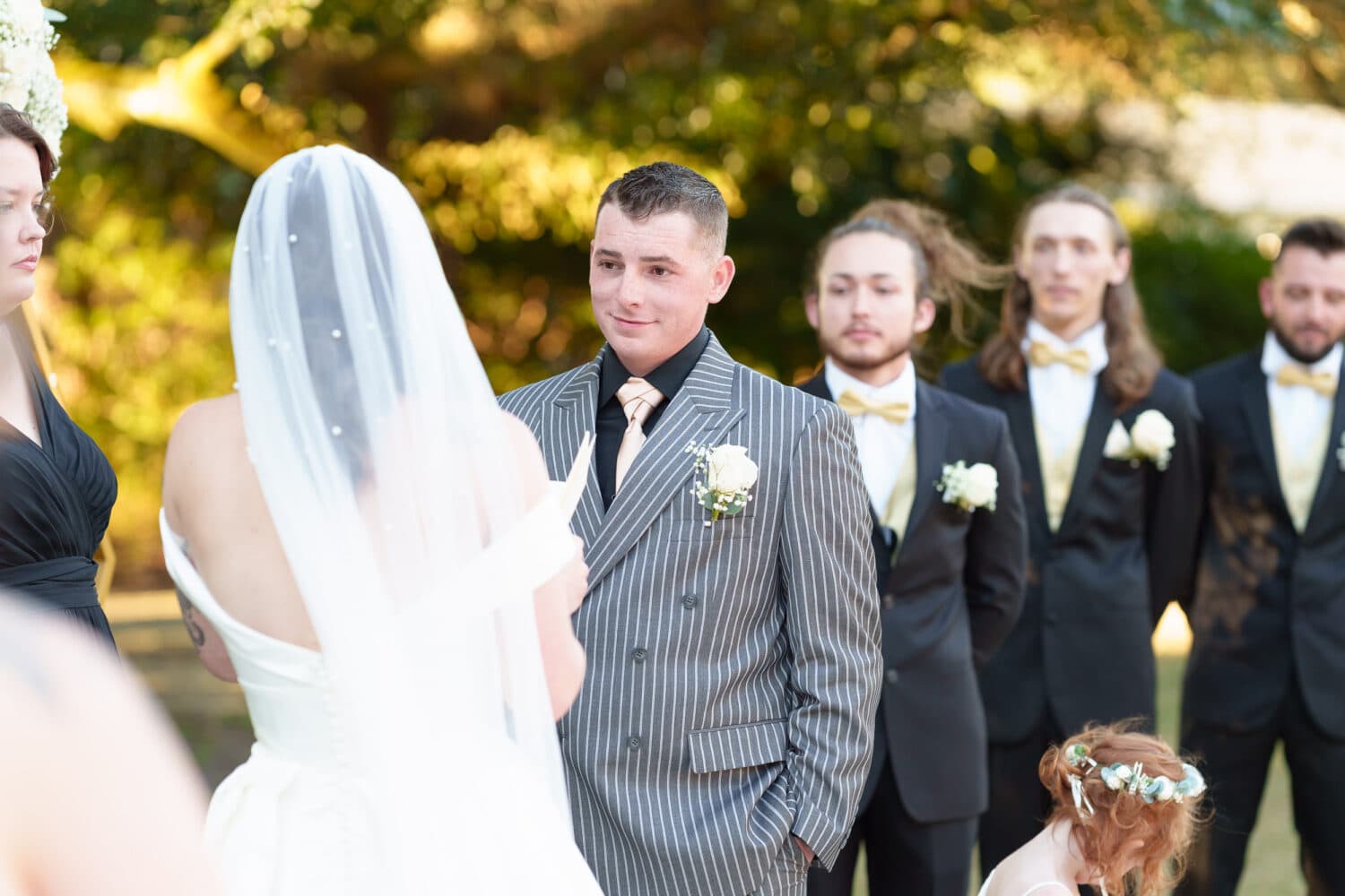 Groom looking at bride during the vows - Litchfield Country Club