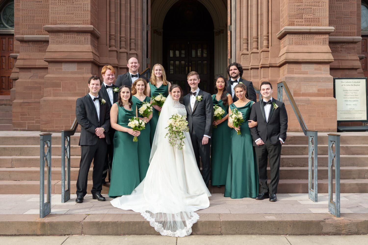 Bridal party picture in front of the cathedral - Cathedral of Saint John Charleston