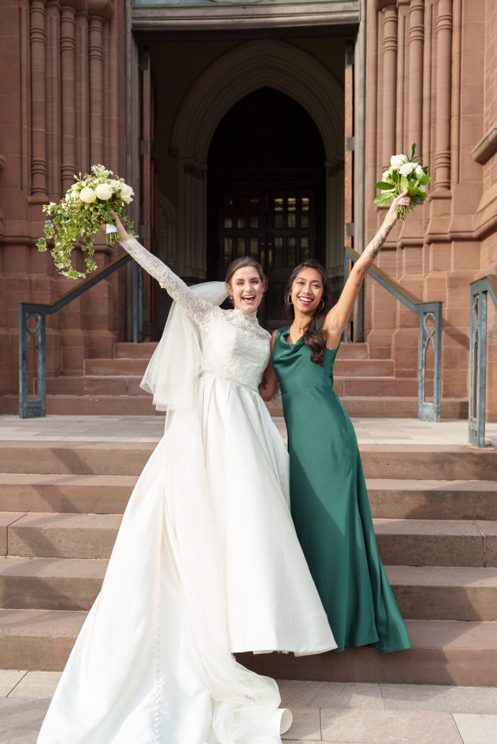 Cheers with the bridesmaid - Cathedral of Saint John Charleston