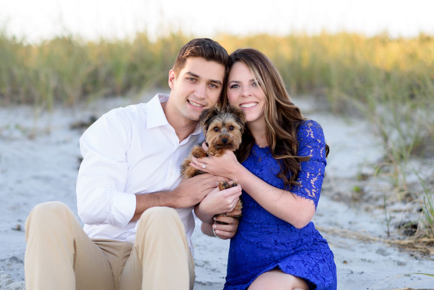 Engagement portrait with the baby dog - Myrtle Beach State Park