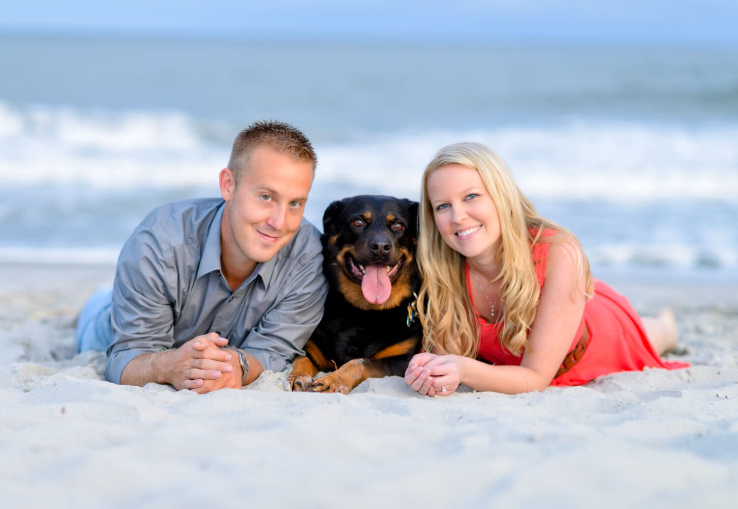 Engagement portrait with the dog in the middle - Myrtle Beach State Park