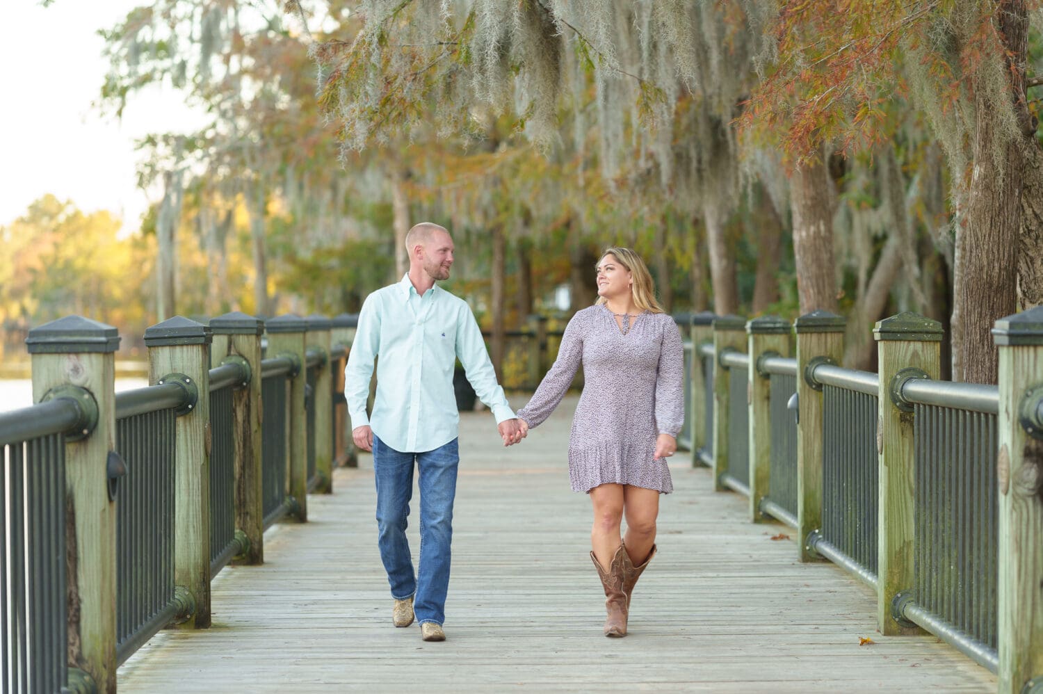 Engagement portraits for my friends from Crossfit with cowboy boots by the Waccamaw River - Conway River Walk