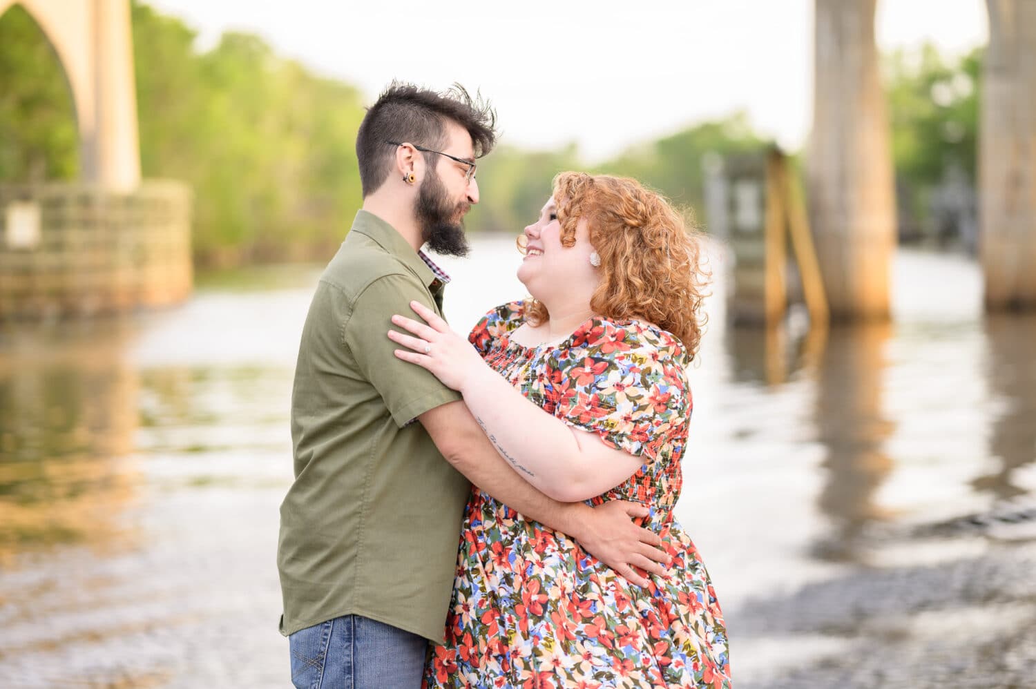 Looking into each other's eyes by the river -