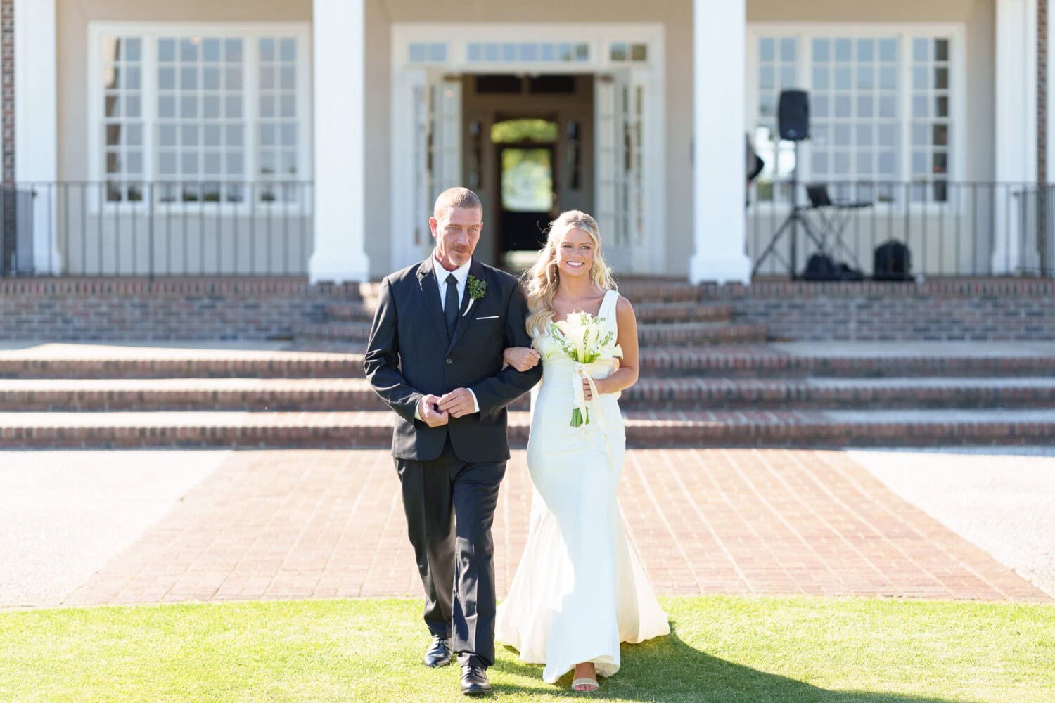 Bride and father walking to the ceremony - Pawleys Plantation