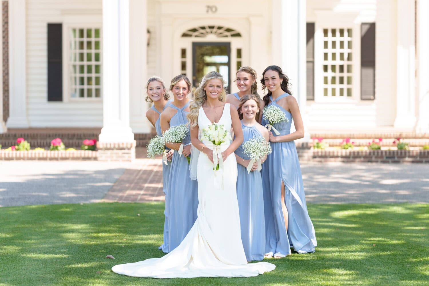 Pictures with the bride and bridesmaids in front of the clubhouse - Pawleys Plantation
