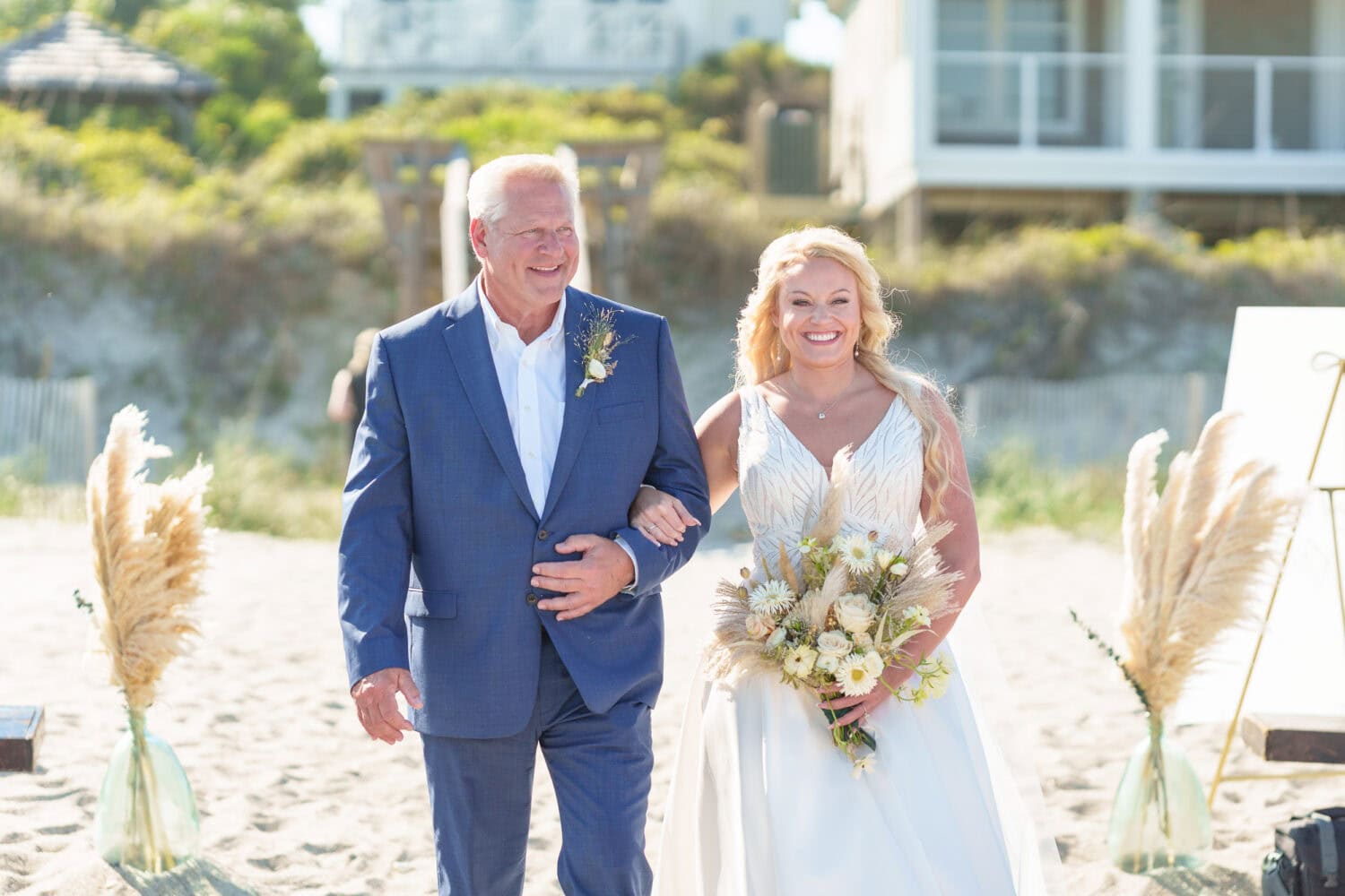 Bride and father walking to the ceremony - Beach House in Pawleys Island