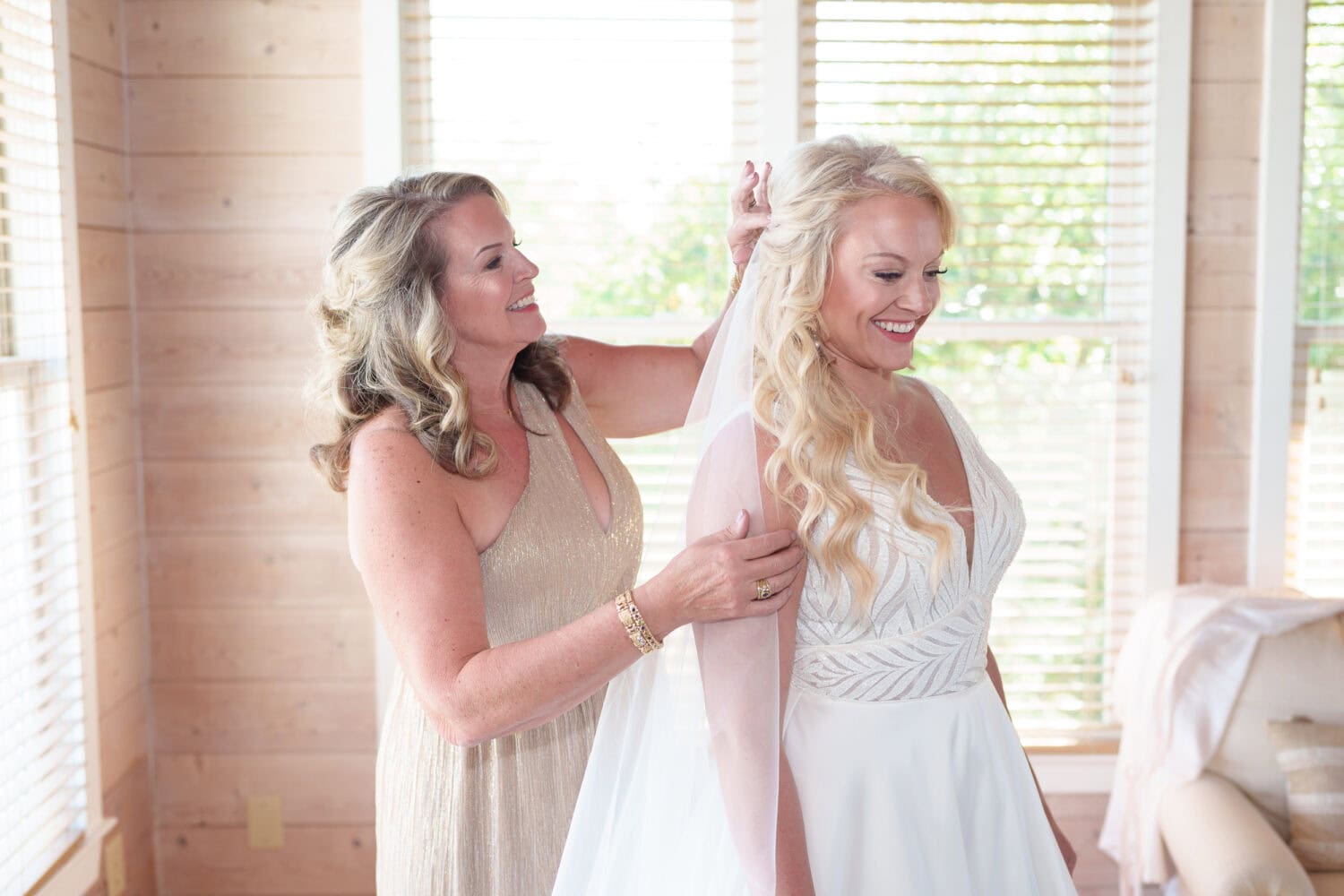 Mother helping bride with her veil - Beach House in Pawleys Island